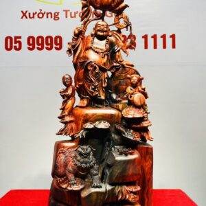 Di Lạc Nhị Tiểu Cầm Hoa Sen Gỗ Trắc