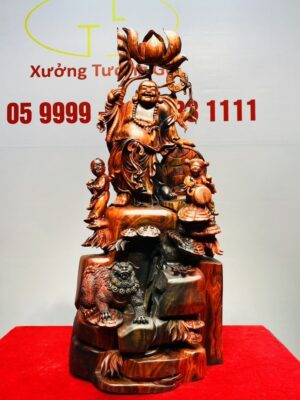 Di Lạc Nhị Tiểu Cầm Hoa Sen Gỗ Trắc