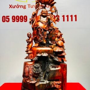 Di Lạc Nhị Tiểu Cầm Hoa Sen Gỗ Trắc
