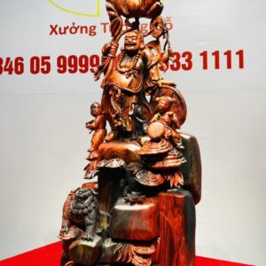 Di Lạc Nhị Tiểu Cầm Hoa Sen Gỗ Trắc