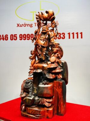 Di Lạc Nhị Tiểu Cầm Hoa Sen Gỗ Trắc