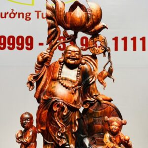 Di Lạc Nhị Tiểu Cầm Hoa Sen Gỗ Trắc