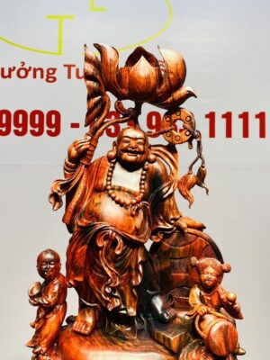 Di Lạc Nhị Tiểu Cầm Hoa Sen Gỗ Trắc