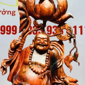 Di Lạc Nhị Tiểu Cầm Hoa Sen Gỗ Trắc