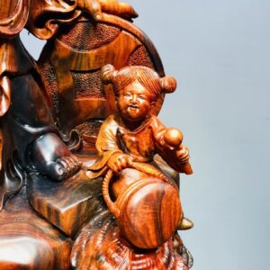 Di Lạc Nhị Tiểu Cầm Hoa Sen Gỗ Trắc