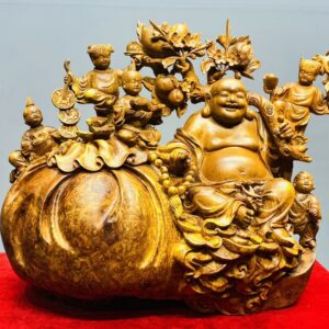 Di Lạc Ngũ Tiểu Vác Cành Đào Ngồi Bao Tiền Gỗ Nu Hương