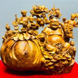 Di Lạc Ngũ Tiểu Vác Cành Đào Ngồi Bao Tiền Gỗ Nu Hương