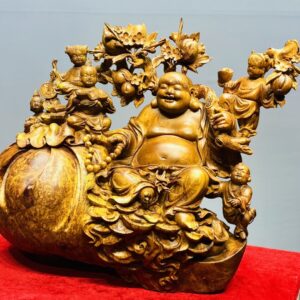 Di Lạc Ngũ Tiểu Vác Cành Đào Ngồi Bao Tiền Gỗ Nu Hương