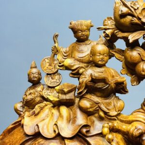 Di Lạc Ngũ Tiểu Vác Cành Đào Ngồi Bao Tiền Gỗ Nu Hương
