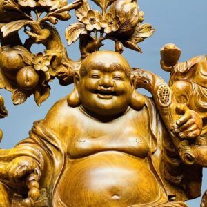 Di Lạc Ngũ Tiểu Vác Cành Đào Ngồi Bao Tiền Gỗ Nu Hương