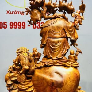 Di Lạc Vác Cành Đào Ngũ Tiểu Nhất Nghê Đứng Bao TIền Gỗ Nu Hương