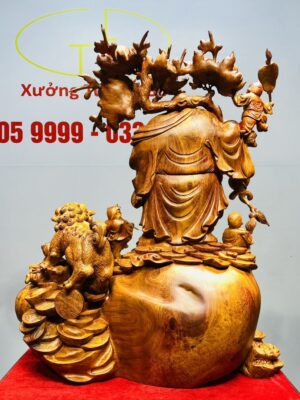 Di Lạc Vác Cành Đào Ngũ Tiểu Nhất Nghê Đứng Bao TIền Gỗ Nu Hương