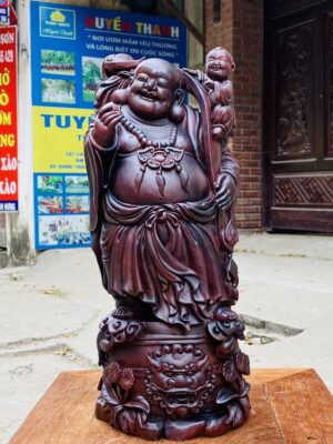 Di Lạc Nhất Tiểu Cầm Gậy Như Ý Đứng Trống Gỗ Tử Đàn