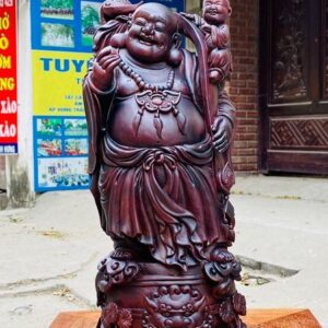 Di Lạc Nhất Tiểu Cầm Gậy Như Ý Đứng Trống Gỗ Tử Đàn