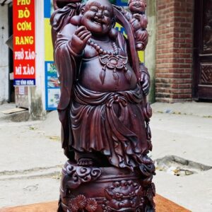 Di Lạc Nhất Tiểu Cầm Gậy Như Ý Đứng Trống Gỗ Tử Đàn
