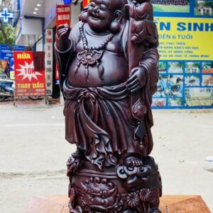 Di Lạc Nhất Tiểu Cầm Gậy Như Ý Đứng Trống Gỗ Tử Đàn