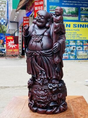 Di Lạc Nhất Tiểu Cầm Gậy Như Ý Đứng Trống Gỗ Tử Đàn