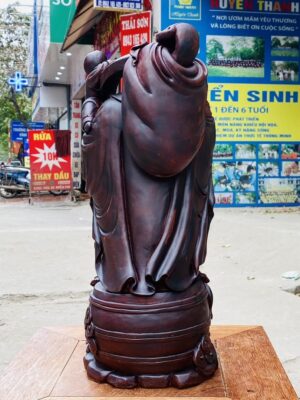 Di Lạc Nhất Tiểu Cầm Gậy Như Ý Đứng Trống Gỗ Tử Đàn