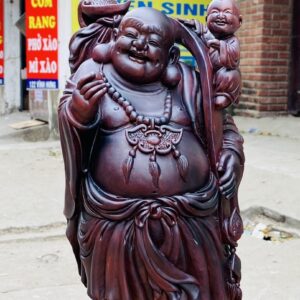 Di Lạc Nhất Tiểu Cầm Gậy Như Ý Đứng Trống Gỗ Tử Đàn