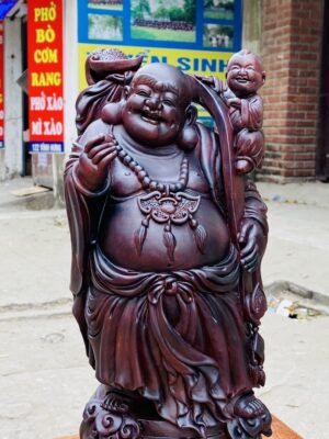 Di Lạc Nhất Tiểu Cầm Gậy Như Ý Đứng Trống Gỗ Tử Đàn