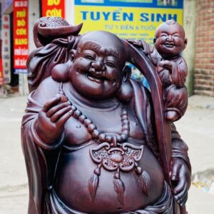 Di Lạc Nhất Tiểu Cầm Gậy Như Ý Đứng Trống Gỗ Tử Đàn