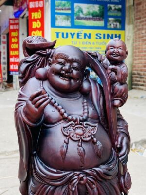 Di Lạc Nhất Tiểu Cầm Gậy Như Ý Đứng Trống Gỗ Tử Đàn