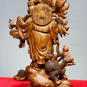 Di Lạc Nhị Tiểu Vác Cành Đào Đứng Bao Tiền Gỗ Sưa