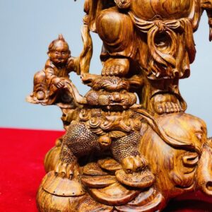 Di Lạc Nhị Tiểu Vác Cành Đào Đứng Bao Tiền Gỗ Sưa