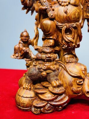 Di Lạc Nhị Tiểu Vác Cành Đào Đứng Bao Tiền Gỗ Sưa