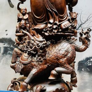 Di Lạc Cửu Tiểu Vác Cành Đào Nhất Long Lân Đứng Bao Tiền Gỗ Trắc