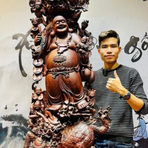 Di Lạc Cửu Tiểu Vác Cành Đào Nhất Long Lân Đứng Bao Tiền Gỗ Trắc