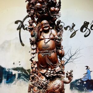 Di Lạc Cửu Tiểu Vác Cành Đào Nhất Long Lân Đứng Bao Tiền Gỗ Trắc