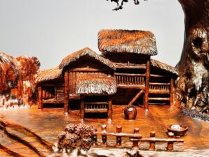 Tiểu Cảnh Nhà Sàn Gỗ Trắc
