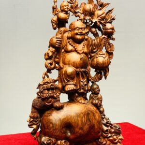 Di Lạc Vác Cành Đào Nhị Tiểu Nhất Nghê Đứng Bao Tiền Gỗ Sưa
