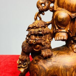 Di Lạc Vác Cành Đào Nhị Tiểu Nhất Nghê Đứng Bao Tiền Gỗ Sưa