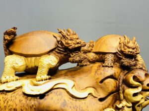 Đôi Long Quy Đứng Bao Tiền Gỗ Nu Ngọc Am