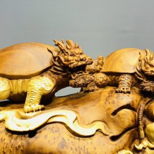 Đôi Long Quy Đứng Bao Tiền Gỗ Nu Ngọc Am