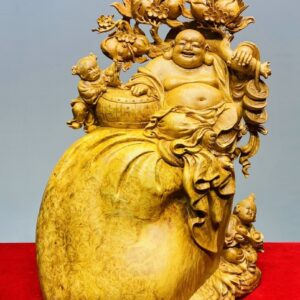 Di Lạc Vác Cành Đào Nhị Tiểu Ngồi Bao Tiền Gỗ Nu Hương