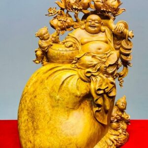 Di Lạc Vác Cành Đào Nhị Tiểu Ngồi Bao Tiền Gỗ Nu Hương