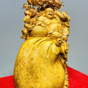 Di Lạc Vác Cành Đào Nhị Tiểu Ngồi Bao Tiền Gỗ Nu Hương