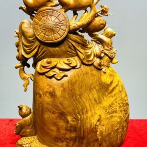 Di Lạc Vác Cành Đào Nhị Tiểu Ngồi Bao Tiền Gỗ Nu Hương