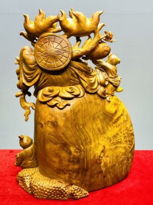 Di Lạc Vác Cành Đào Nhị Tiểu Ngồi Bao Tiền Gỗ Nu Hương