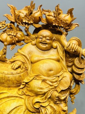 Di Lạc Vác Cành Đào Nhị Tiểu Ngồi Bao Tiền Gỗ Nu Hương
