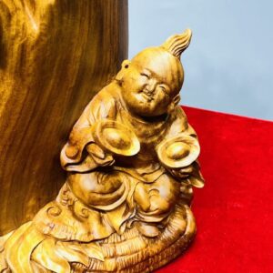 Di Lạc Vác Cành Đào Nhị Tiểu Ngồi Bao Tiền Gỗ Nu Hương