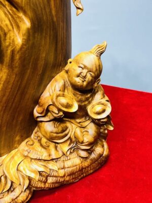 Di Lạc Vác Cành Đào Nhị Tiểu Ngồi Bao Tiền Gỗ Nu Hương
