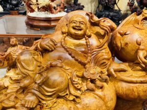 Di Lạc Tam Tiểu Ngồi Bao Tiền Gỗ Nu Hương
