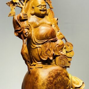 Di Lạc Vác Cành Đào Đứng Bao Tiền Gỗ Nu Hương