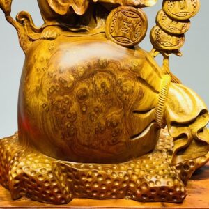 Di Lạc Vác Cành Đào Đứng Bao Tiền Gỗ Nu Hương