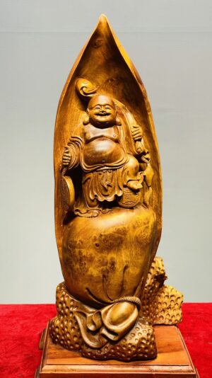 Di Lạc Vác Gậy Như Ý Đứng Bao Tiền Gỗ Nu Hương