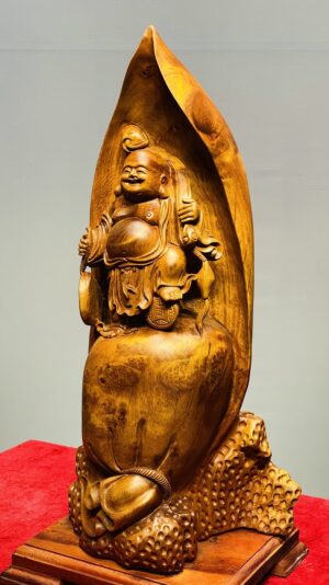 Di Lạc Vác Gậy Như Ý Đứng Bao Tiền Gỗ Nu Hương